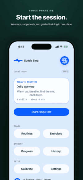 Suede Sing iOS app: starting a practice session
