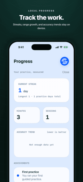 Suede Sing iOS app: progress tracking across sessions